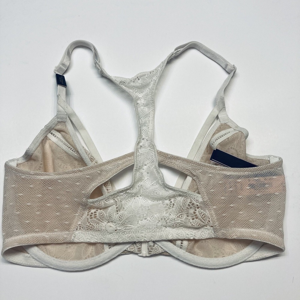 Victoria's Secret Lace Unlined Demi Bra Size 32DD Ivory Strappy Racerback NEW - Picture 8 of 12